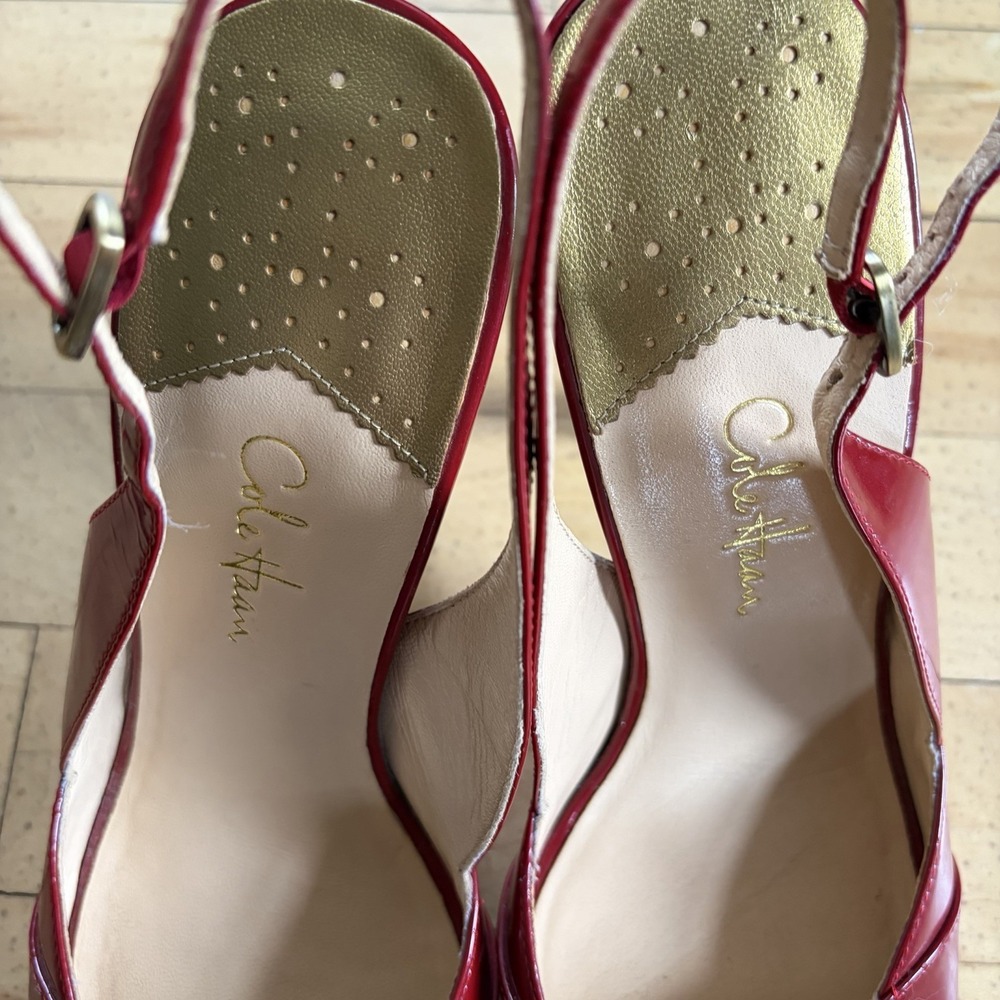 Cole Haan Air‎ Carma Sling Back Red Burgundy Patent Leather Peep Toe Pump 8 B - Picture 3 of 10